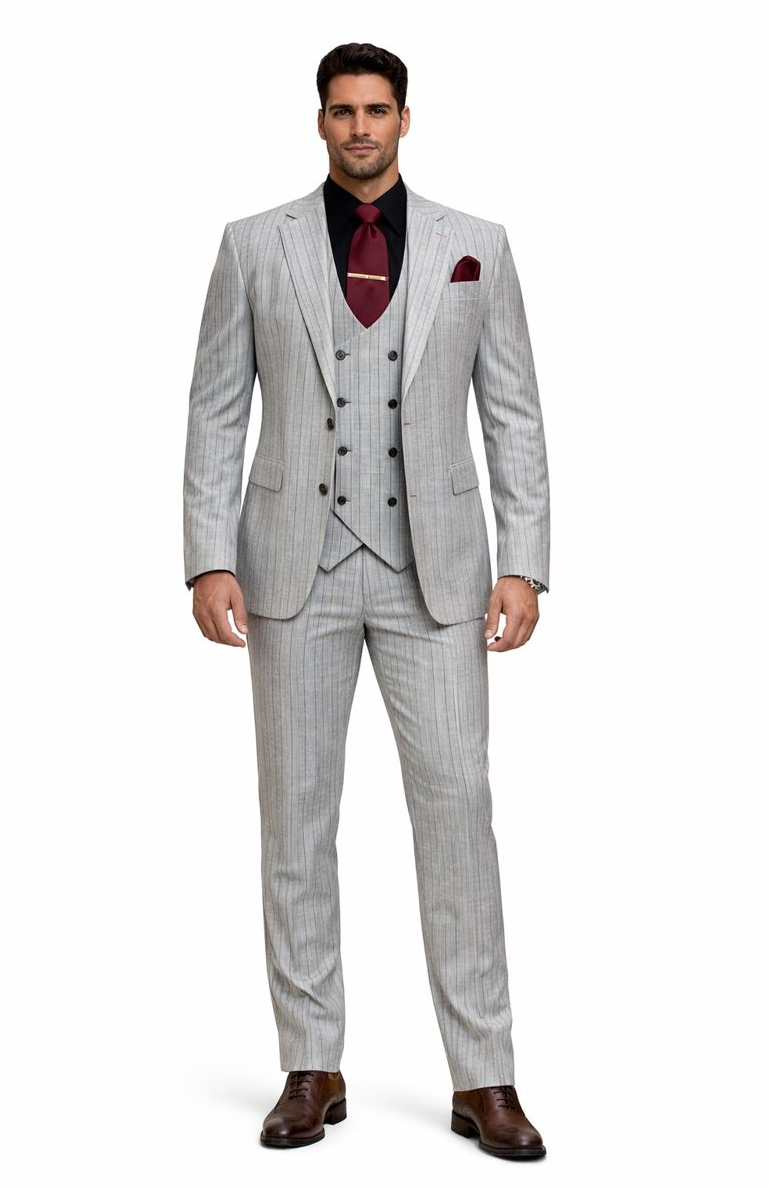 1920s Mint Grey And Black Pinstripe Suit - Vested Stripe Gangster Suit - SAM371SK-01 - Image 8
