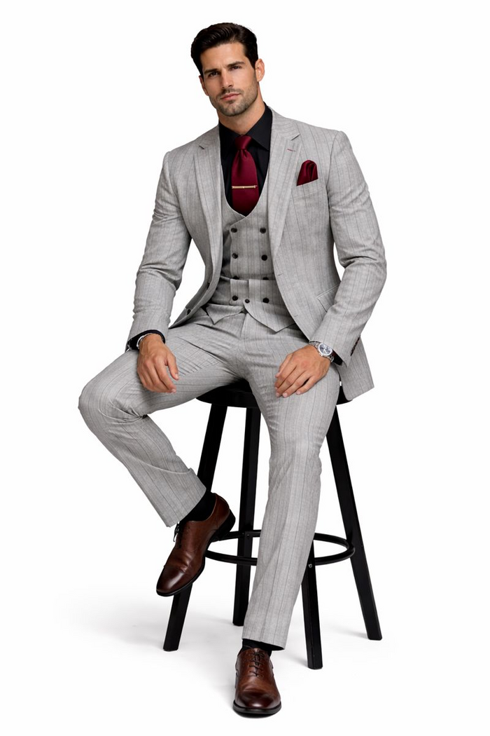 1920s Mint Grey And Black Pinstripe Suit - Vested Stripe Gangster Suit - SAM371SK-01 - Image 4