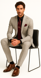 1920s Mint Grey And Black Pinstripe Suit - Vested Stripe Gangster Suits - SAM371SK-01