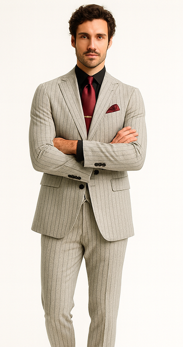 1920s Mint Grey And Black Pinstripe Suit - Vested Stripe Gangster Suits - SAM371SK-01