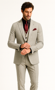 1920s Mint Grey And Black Pinstripe Suit - Vested Stripe Gangster Suits - SAM371SK-01