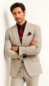 1920s Mint Grey And Black Pinstripe Suit - Vested Stripe Gangster Suits - SAM371SK-01