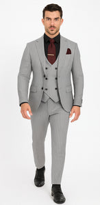 1920s Mint Grey And Black Pinstripe Suit - Vested Stripe Gangster Suits - SAM371SK-01 - Image 3