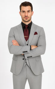 1920s Mint Grey And Black Pinstripe Suit - Vested Stripe Gangster Suits - SAM371SK-01 - Image 5