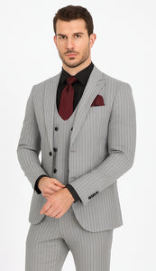 1920s Mint Grey And Black Pinstripe Suit - Vested Stripe Gangster Suits - SAM371SK-01 - Image 6