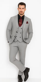1920s Mint Grey And Black Pinstripe Suit - Vested Stripe Gangster Suits - SAM371SK-01 - Image 8