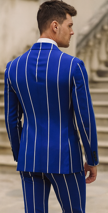 1920s Style Suit - Gangster Suit - Pinstripe Suit - Double Breasted Suits - Black and Gold Pinstripe - Royal and White Pinstripe - Image 2