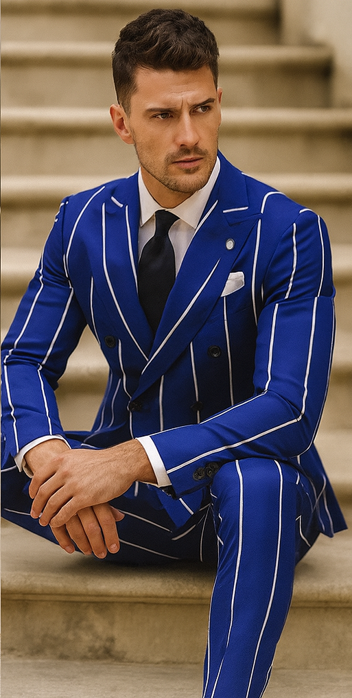 1920s Style Suit - Gangster Suit - Pinstripe Suit - Double Breasted Suits - Black and Gold Pinstripe - Royal and White Pinstripe - Image 4