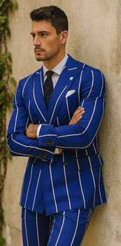 1920s Style Suit - Gangster Suit - Pinstripe Suit - Double Breasted Suits - Black and Gold Pinstripe - Royal and White Pinstripe - Image 6