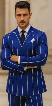 1920s Style Suit - Gangster Suit - Pinstripe Suit - Double Breasted Suits - Black and Gold Pinstripe - Royal and White Pinstripe - Image 7