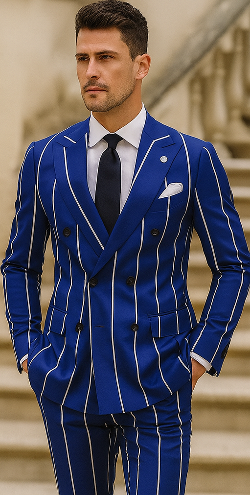 1920s Style Suit - Gangster Suit - Pinstripe Suit - Double Breasted Suits - Black and Gold Pinstripe - Royal and White Pinstripe - Image 8