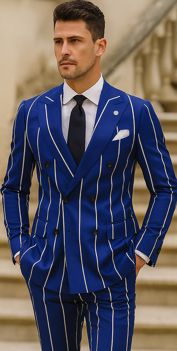 1920s Style Suit - Gangster Suit - Pinstripe Suit - Double Breasted Suits - Black and Gold Pinstripe - Royal and White Pinstripe