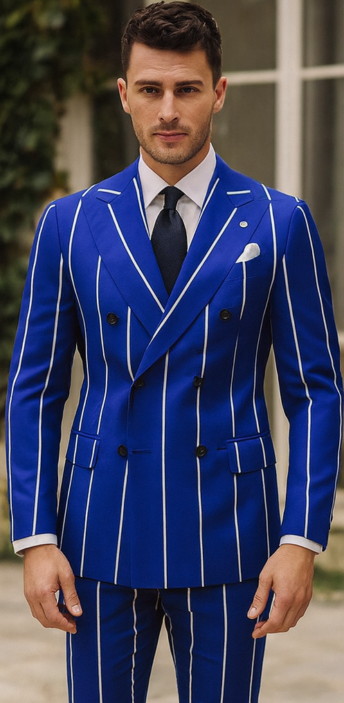 1920s Style Suit - Gangster Suit - Pinstripe Suit - Double Breasted Suits - Black and Gold Pinstripe - Royal and White Pinstripe