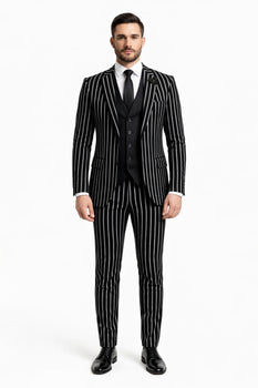 1920s Style Suit - Gangster Suit - Pinstripe Suit - Double Breasted Suits - Black and White Pinstripe