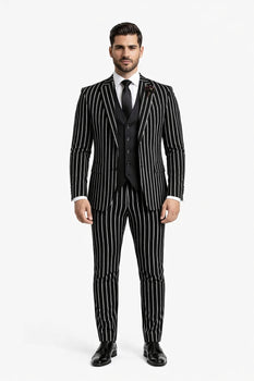 1920s Style Suit - Gangster Suit - Pinstripe Suit - Double Breasted Suits - Black and White Pinstripe - Image 3