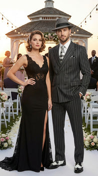 Mens Black Pinstripe AI Capone Suit – Vintage 1920s Gangster Style Three Piece Formal Suit