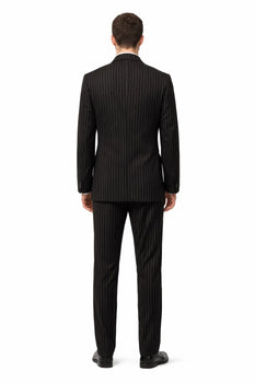 1920s Gangster Custom - Bold Gangster Pinstripe Suit Black