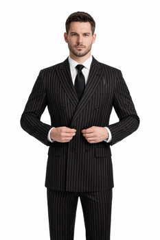 1920s Gangster Custom - Bold Gangster Pinstripe Suit Black