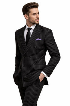 1920s Gangster Custom - Bold Gangster Pinstripe Suit Black
