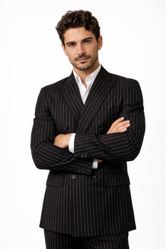1920s Gangster Custom - Bold Gangster Pinstripe Suit Black