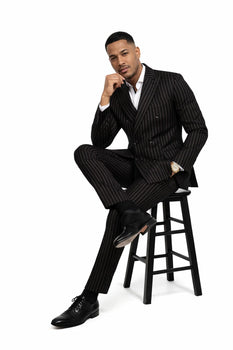 1920s Gangster Custom - Bold Gangster Pinstripe Suit Black
