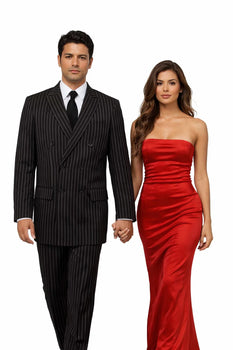 1920s Gangster Custom - Bold Gangster Pinstripe Suit Black