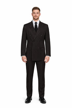 1920s Gangster Custom - Bold Gangster Pinstripe Suit Black