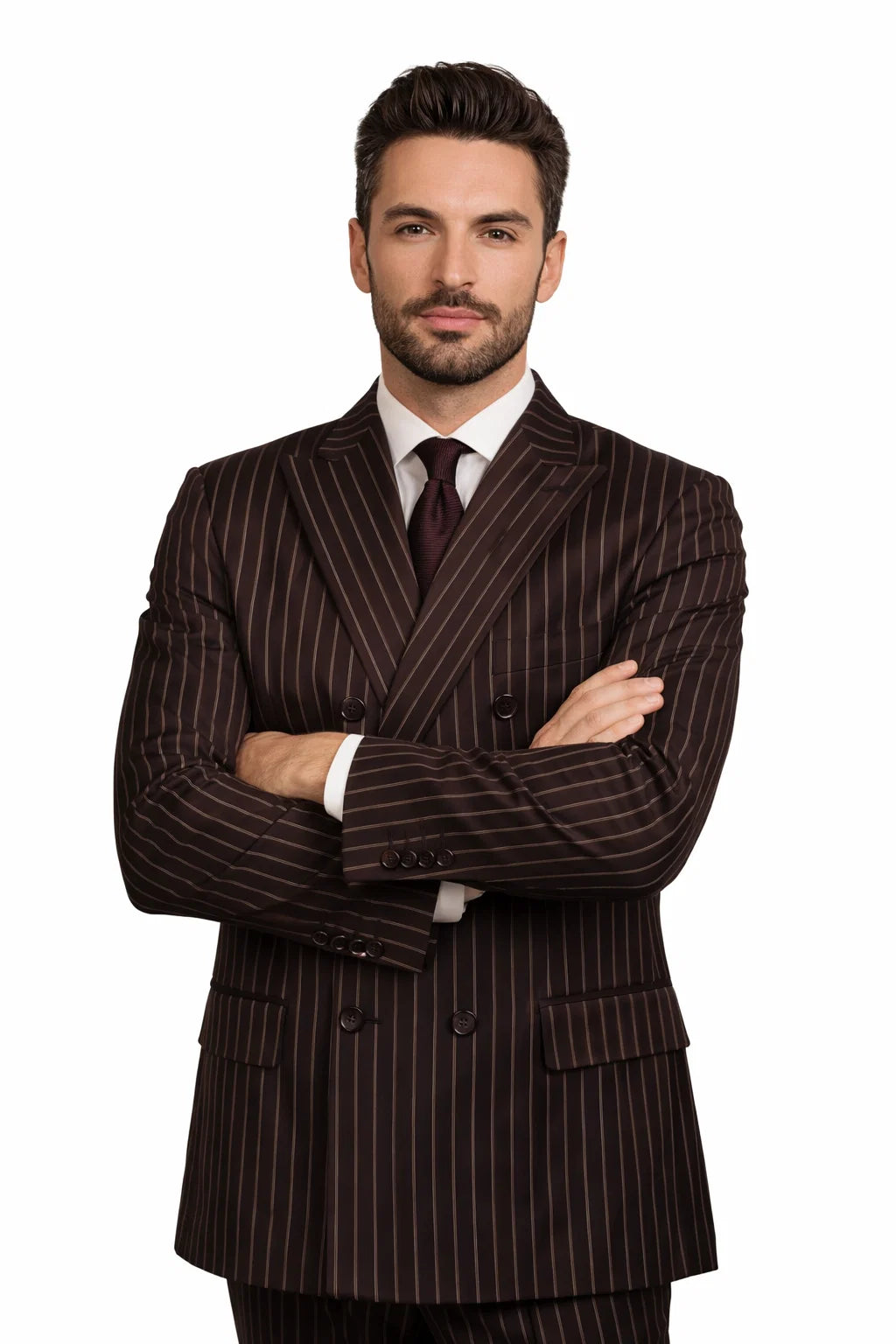1920s Gangster Custom - Bold Gangster Pinstripe Suit Brown