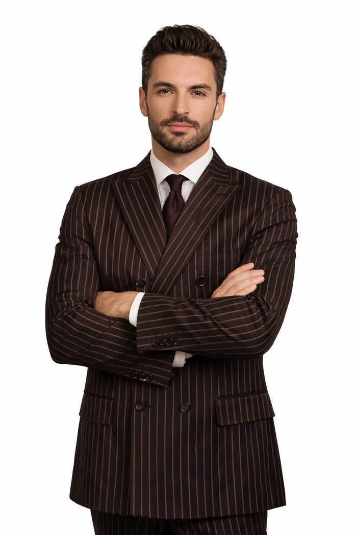 1920s Gangster Custom - Bold Gangster Pinstripe Suit Brown