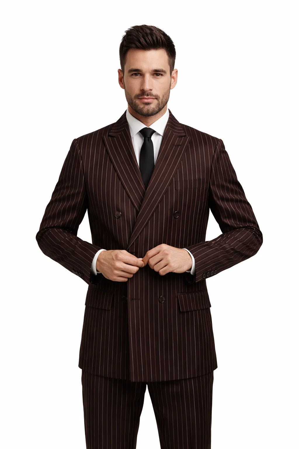 1920s Gangster Custom - Bold Gangster Pinstripe Suit Brown