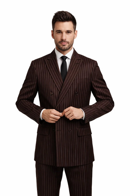 1920s Gangster Custom - Bold Gangster Pinstripe Suit Brown