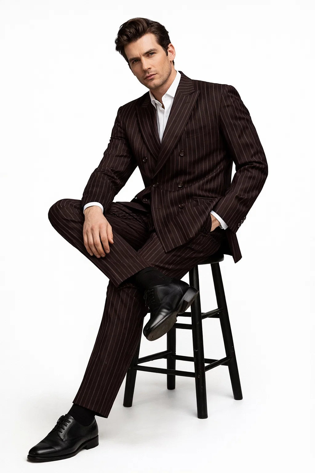 1920s Gangster Custom - Bold Gangster Pinstripe Suit Brown