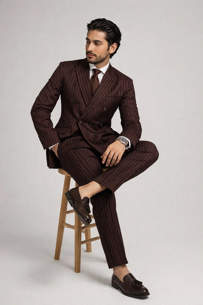 1920s Gangster Custom - Bold Gangster Pinstripe Suit Brown