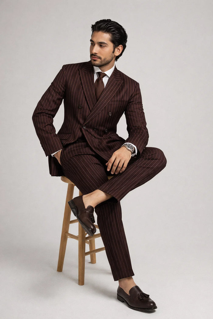1920s Gangster Custom - Bold Gangster Pinstripe Suit Brown