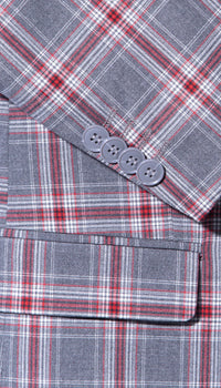 Stylish Grey and Red Checkered Suit for Men – Slim Fit 3 Piece Formal Outfit