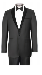 1 Button Black Stylish Velvet Shawl Lapel - Slim Fit