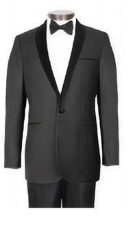 1 Button Black Stylish Velvet Shawl Lapel - Slim Fit