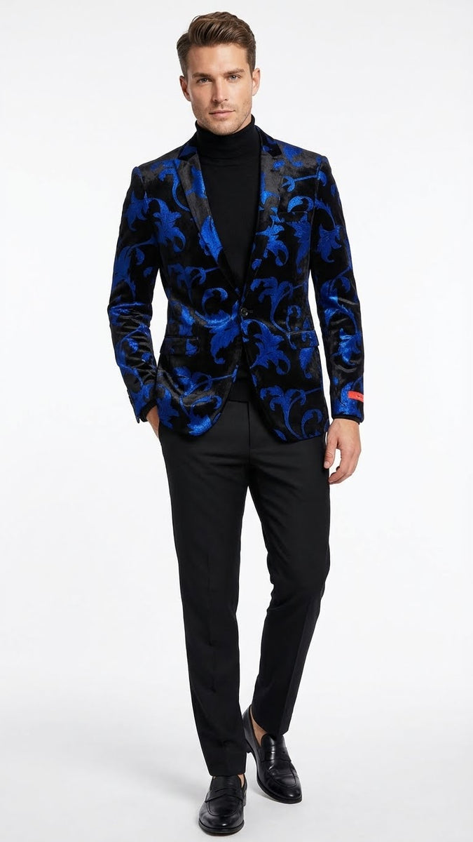 Mens blue and black plaid sport coat main image 1