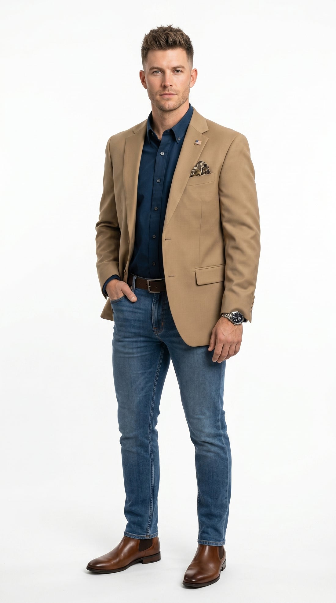Mens Khaki Camel Bronze Taupe Blazer, Classic Business Casual Wedding Sport Coat Jacket in Tan Color Khaki / 38 Regular