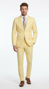 Men’s Pale Yellow 2 Piece Suit, Formal Dress Suit for Weddings, Prom, Parties, Summer Events, and Special Occasions By Vitali Modern Fit