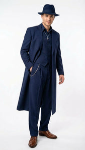 Men’s Navy Blue 1920s Zoot Suit – Long Mafia Gangster Three-Piece Vintage Costume Set Zuit Pachuco Style