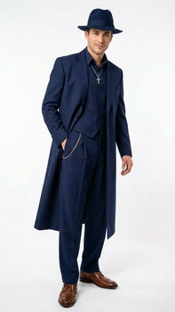 Men’s Navy Blue 1920s Zoot Suit – Long Mafia Gangster Three-Piece Vintage Costume Set Zuit Pachuco Style