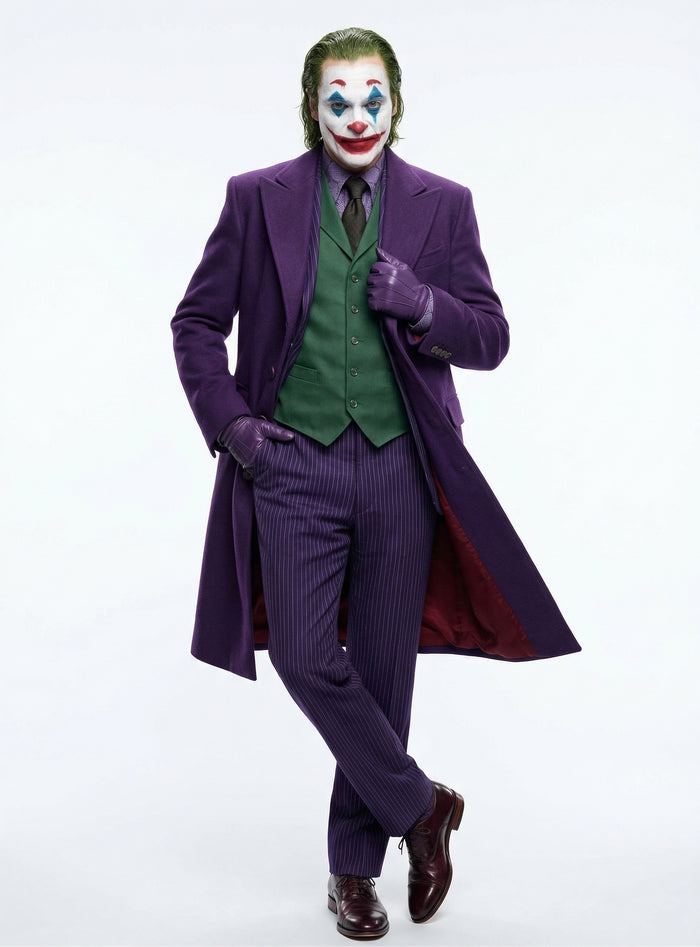 Men’s Purple Overcoat Joker Folie à Deux Arthur Fleck Inspired Long Coat – Classic Costume Trench Coat, Stylish Winter Party Wear Jacket