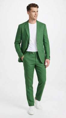 Men’s Emerald Green Linen Suit Set – Lightweight Summer Blazer and Pants, Casual Formal Summer Suit, Breathable Wedding Party Outfit