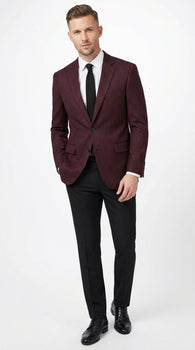 Men’s Burgundy Pinstripe Blazer – Classic Tailored Formal Jacket for Business, Office and Evening Wear