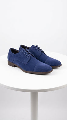 Men’s Navy Blue Suede Cap Toe Dress Shoes – Classic Lace Up Formal Wedding and Prom Shoes Velvet Fabric