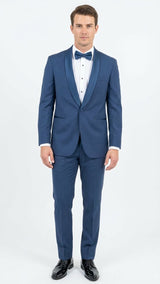 Men’s Indigo Sapphire Royal Blue Tuxedo Suit Set, Classic Formal Wedding Prom Dinner Jacket Tux Light Blue Cobalt Color
