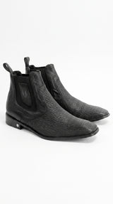 Men’s Shark Skin Cowboy Boots – Black Exotic Leather Western Chelsea Ankle Boots by Vestigium