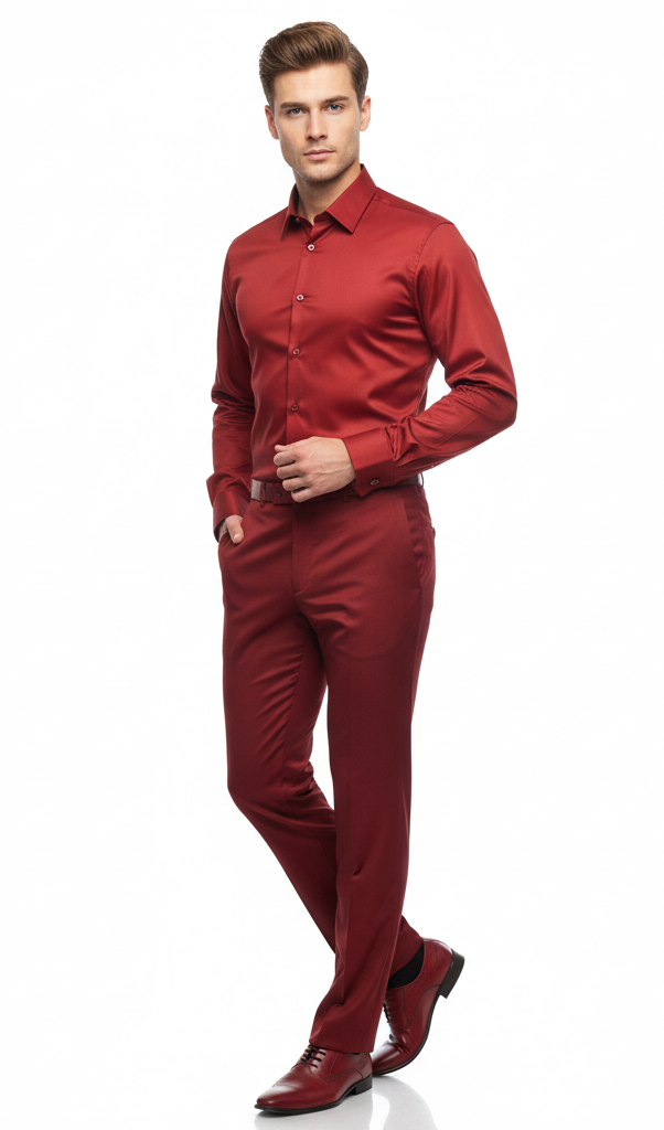 Men’s Red Satin Dress Shirt – Luxury Long Sleeve Formal Shirt for Parties, Weddings, and Business Wear Red / 20.5