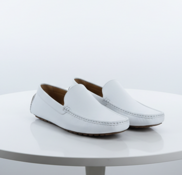 Mens Mundo White Leather Loafers – Classic Slip-On Dress Shoes for Casual and Formal Wear